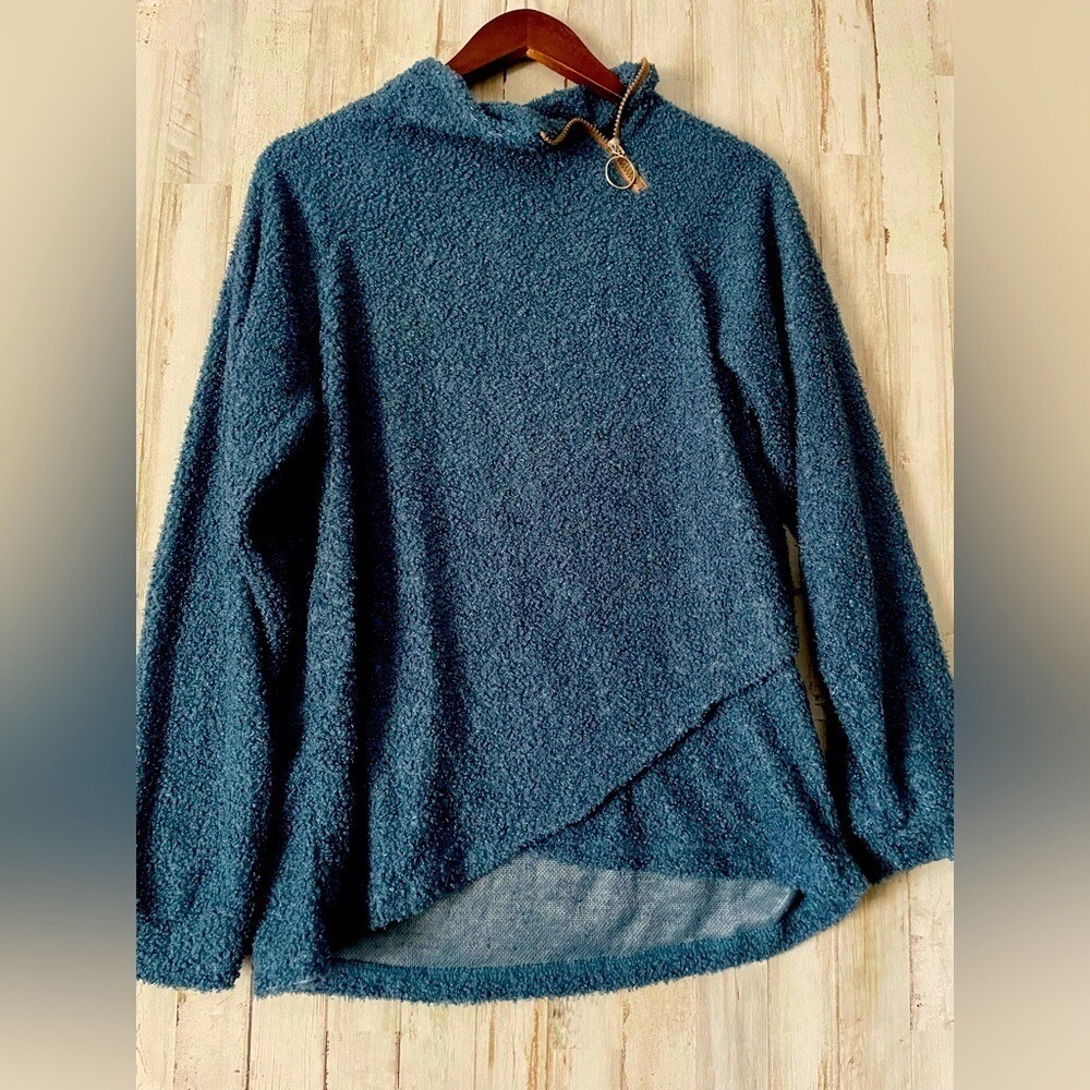Teal Fuzzy Mock Neck Quarter‎ Zip Pullover Sweater Women's XL